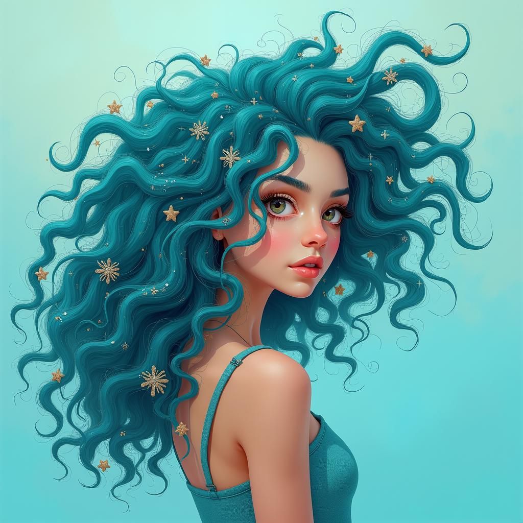 Woman with Turquoise Hair in Dreamlike Portrait