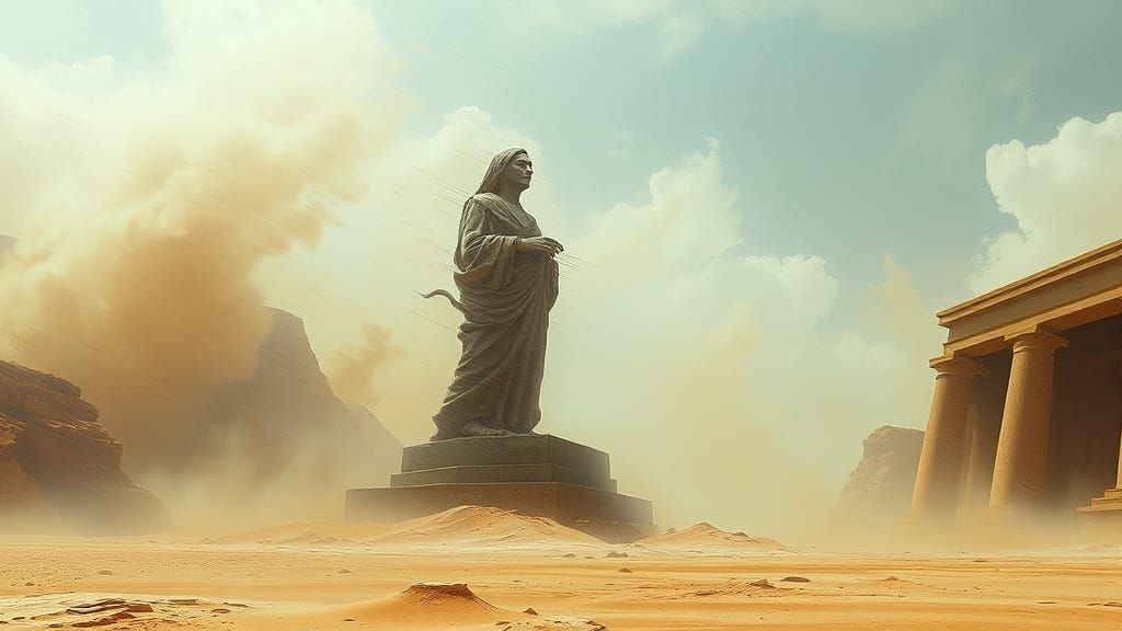 Ancient Desert Statue Survives Turbulent Sandstorm