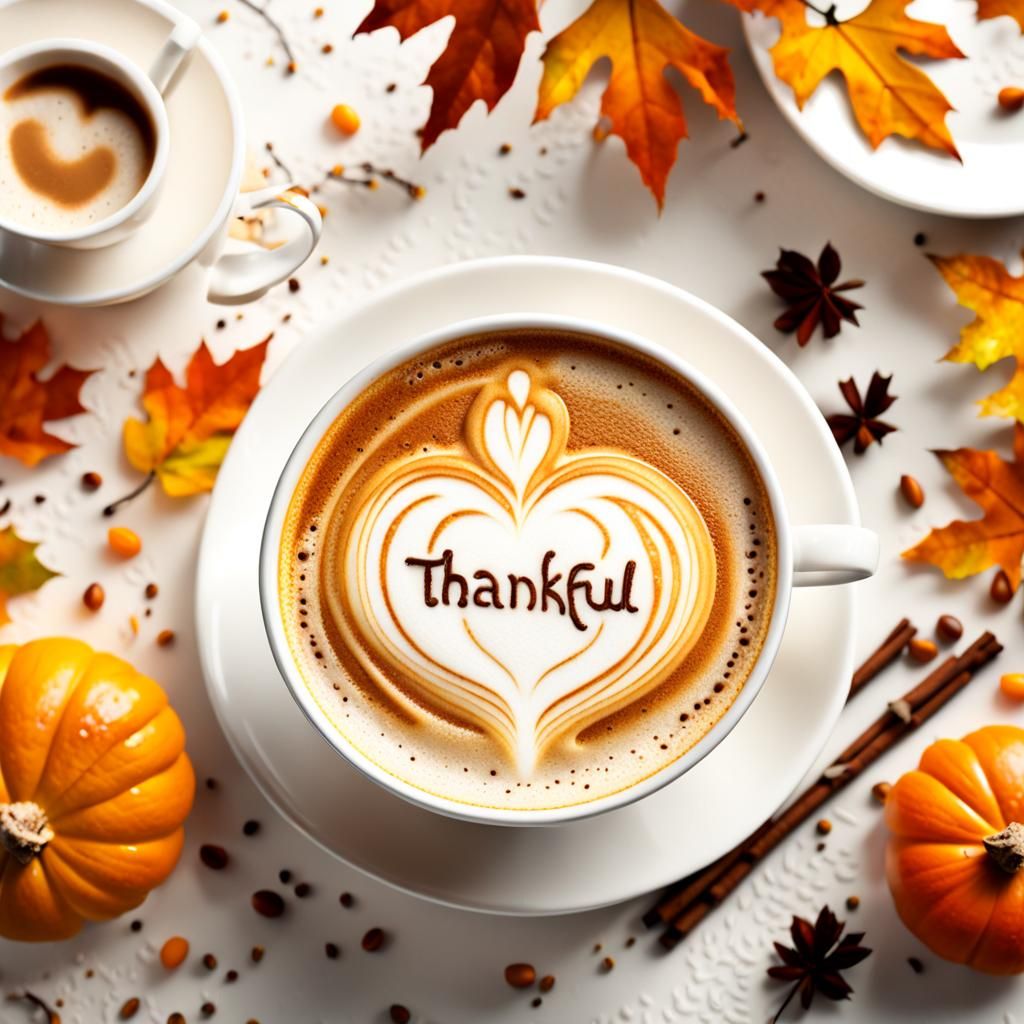 Cappuccino Latte Art with Autumn Decoration