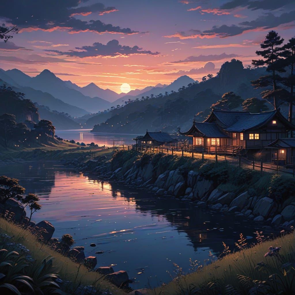 Surreal Anime Sunset in Cinematic Lighting