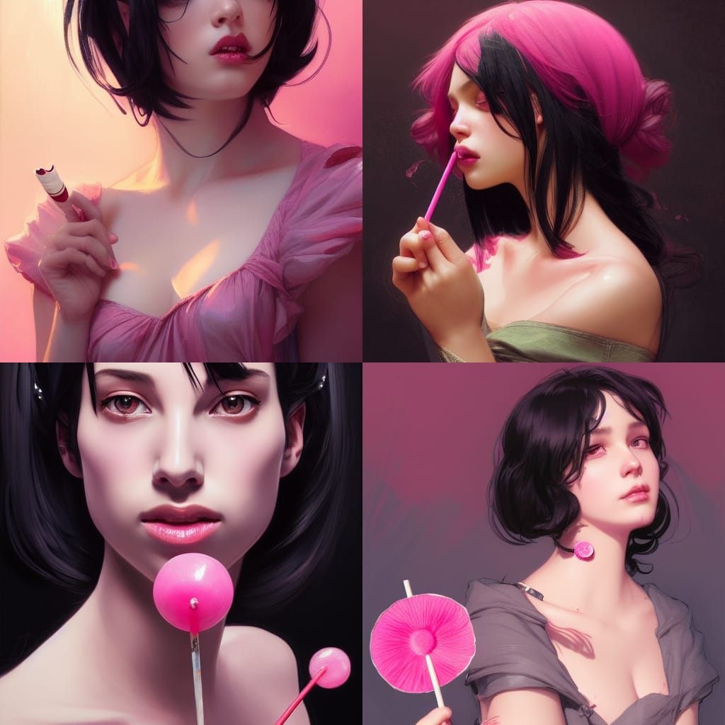 Sensual Woman with Lollipop: Art Nouveau Portrait