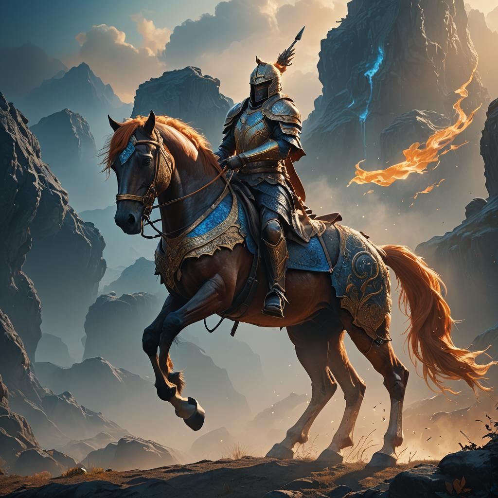 Epic Fantasy Warrior on Horseback in Golden Light