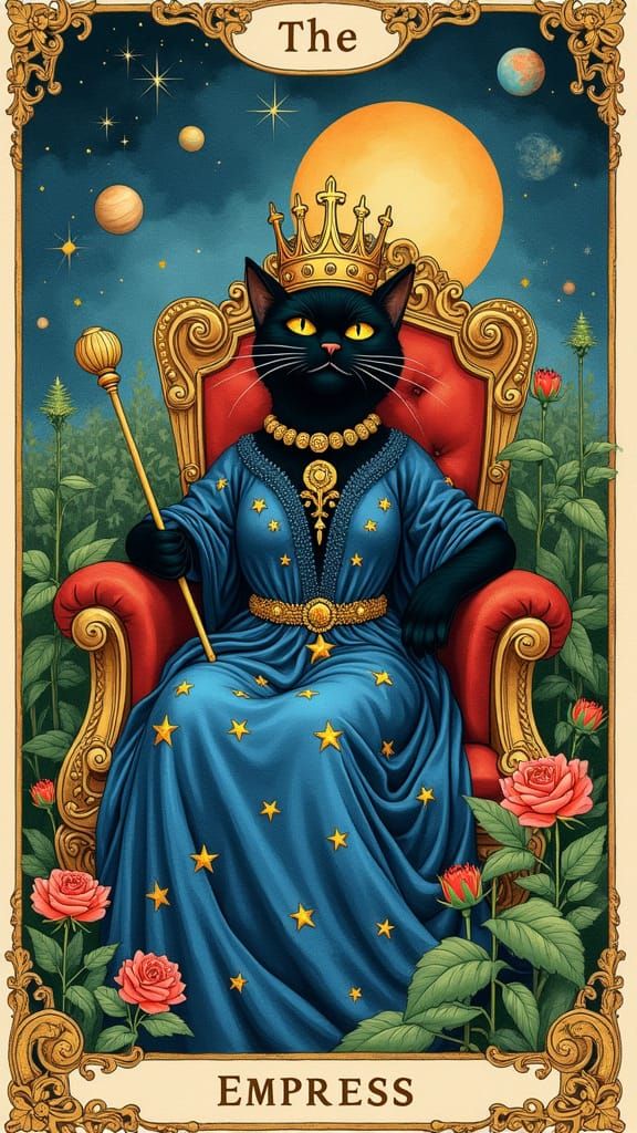 Vintage Cosmic Empress Tarot Card Illustration