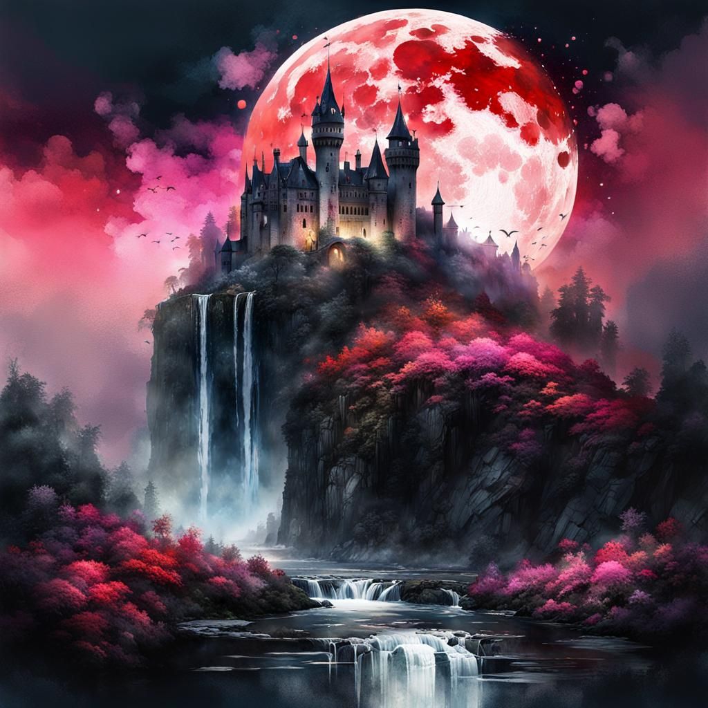 Gothic Castle Inverted Over Summer Landscape