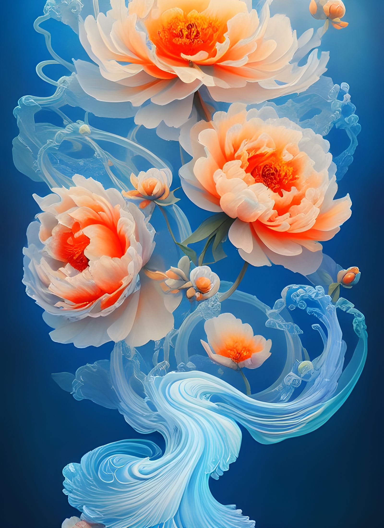 Floral Winds: Transparent Ink Peony Poster Art