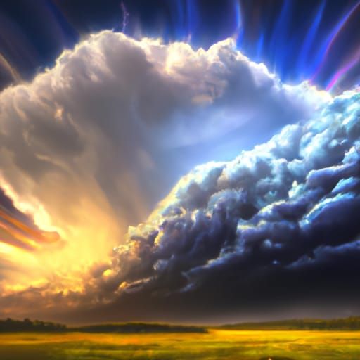 Epic Supercell Thunderstorm Over Field: Romanticism Style