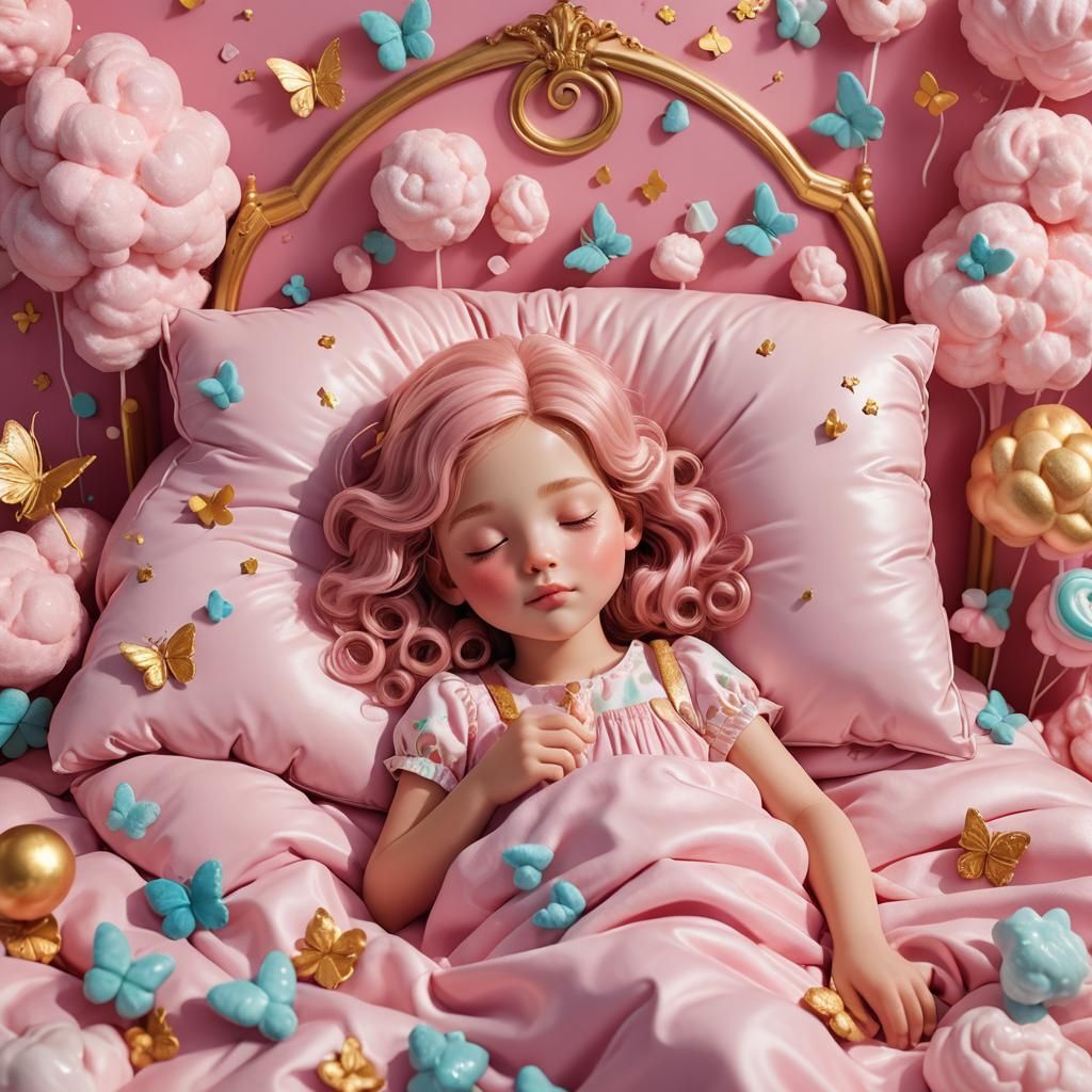 Dreamy Girl Sleeping in a Candyland Fantasy