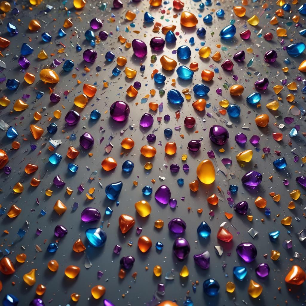 Shattered Rainbow Glass Fruit in Digital Art Style