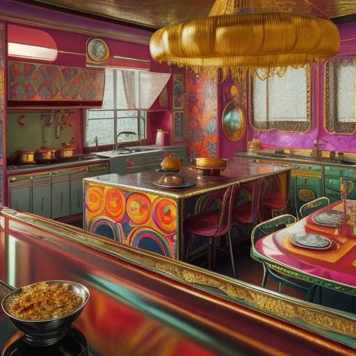 Psychedelic 1950s Kitchen in Surreal CGI Style