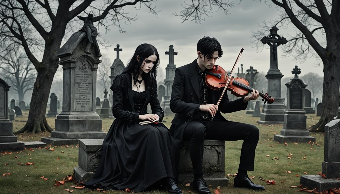 Gothic Couple's Melancholy Violin Serenade