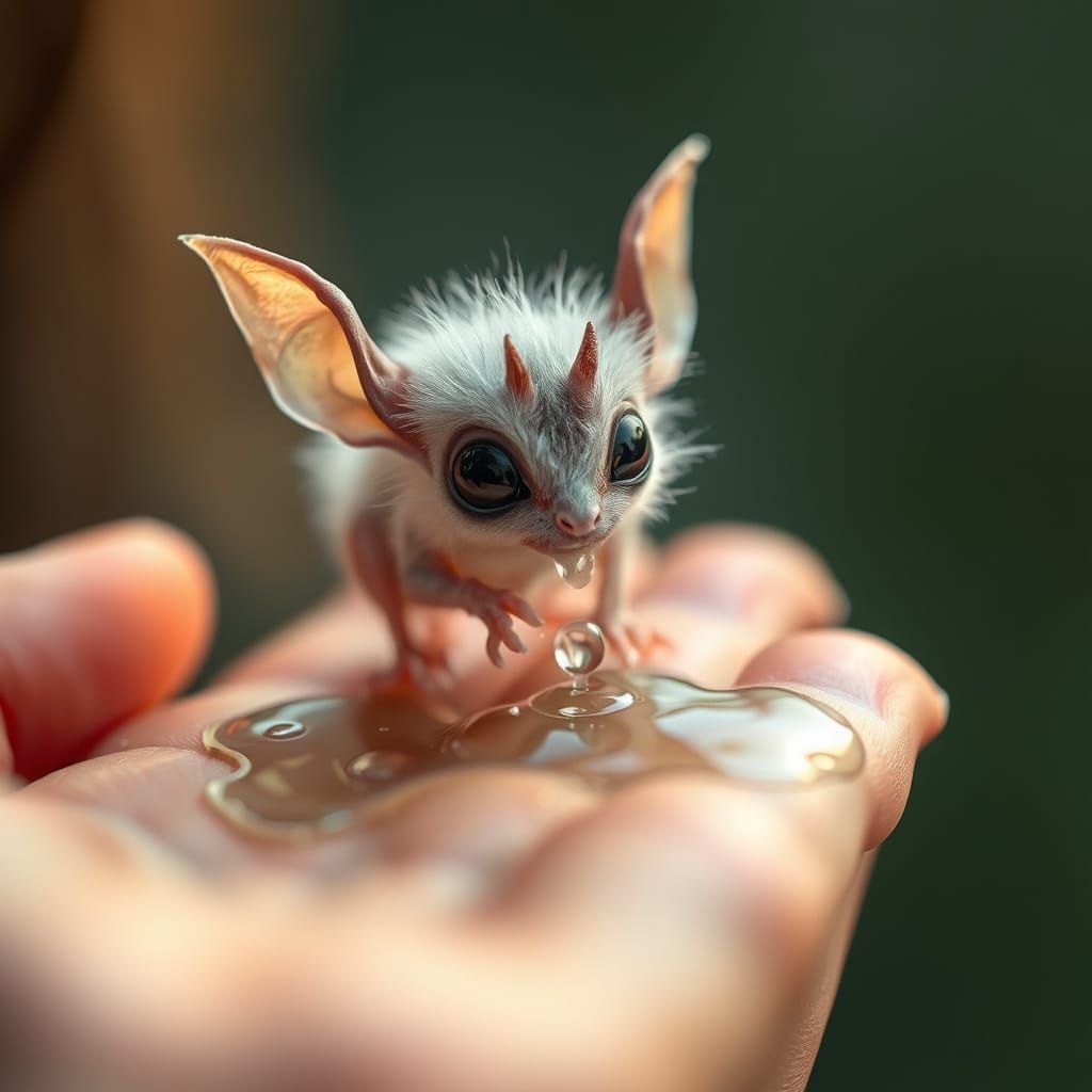 Mystical, Fluffy Creature Perched on a Woman's Hand