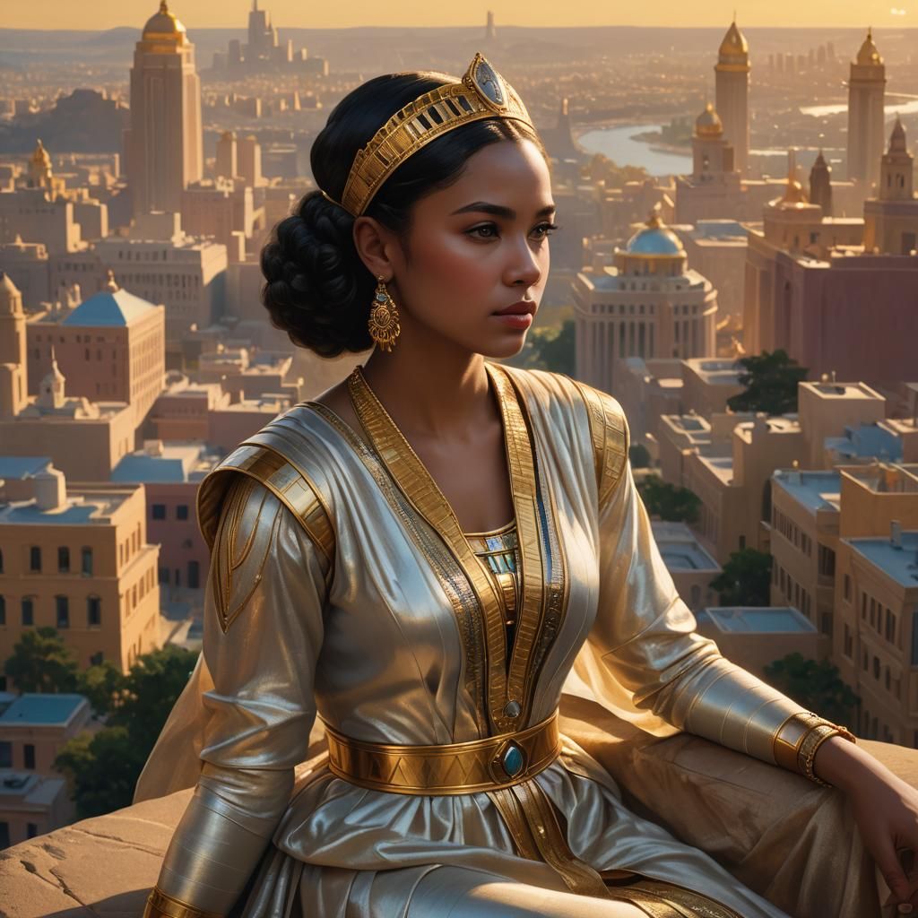 Cleopatra-Inspired Queen in Golden Light, Hyperrealistic Por...