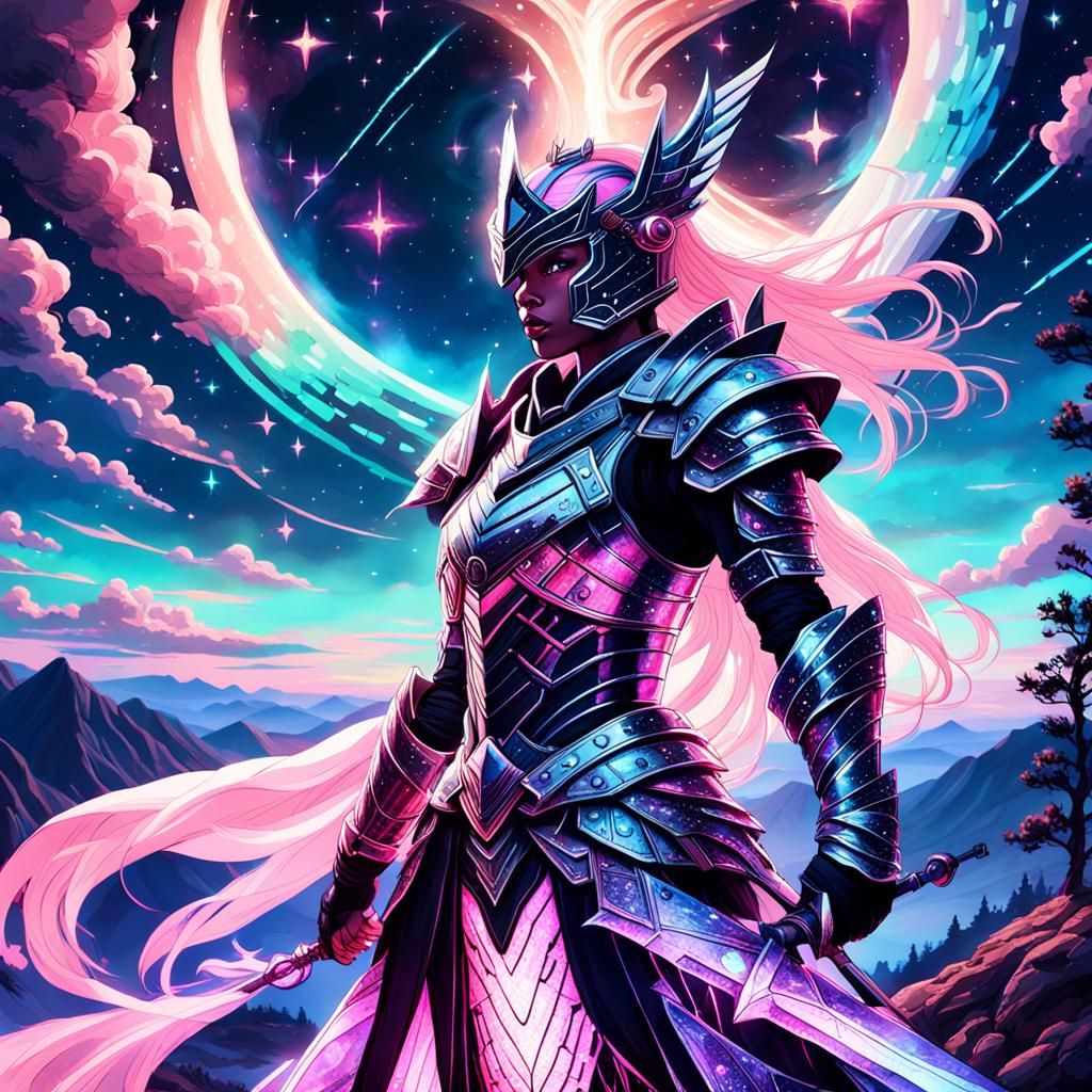 Celestial Princess Warrior Under Starry Sky