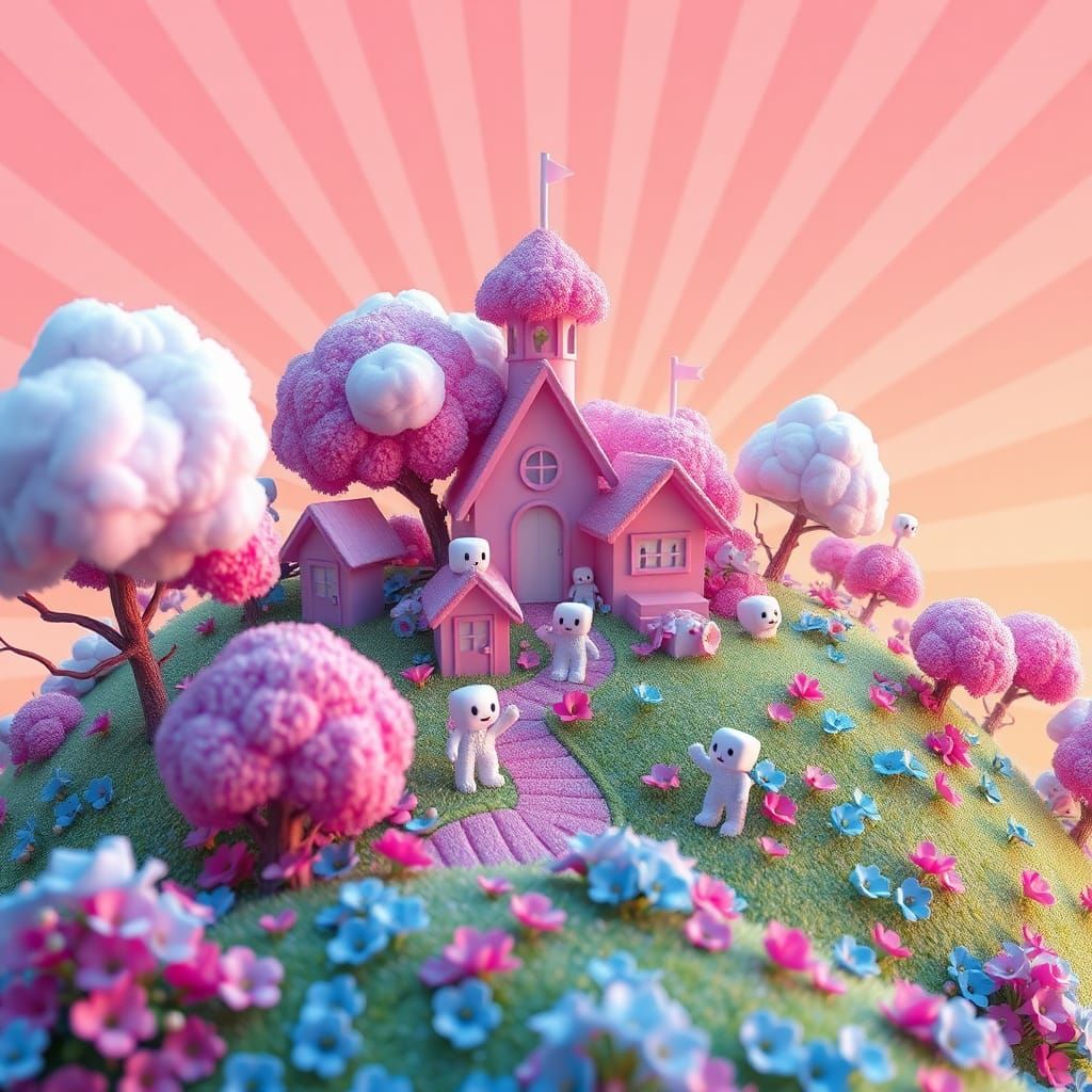 Marshmallow Village in a Candy Dreamscape