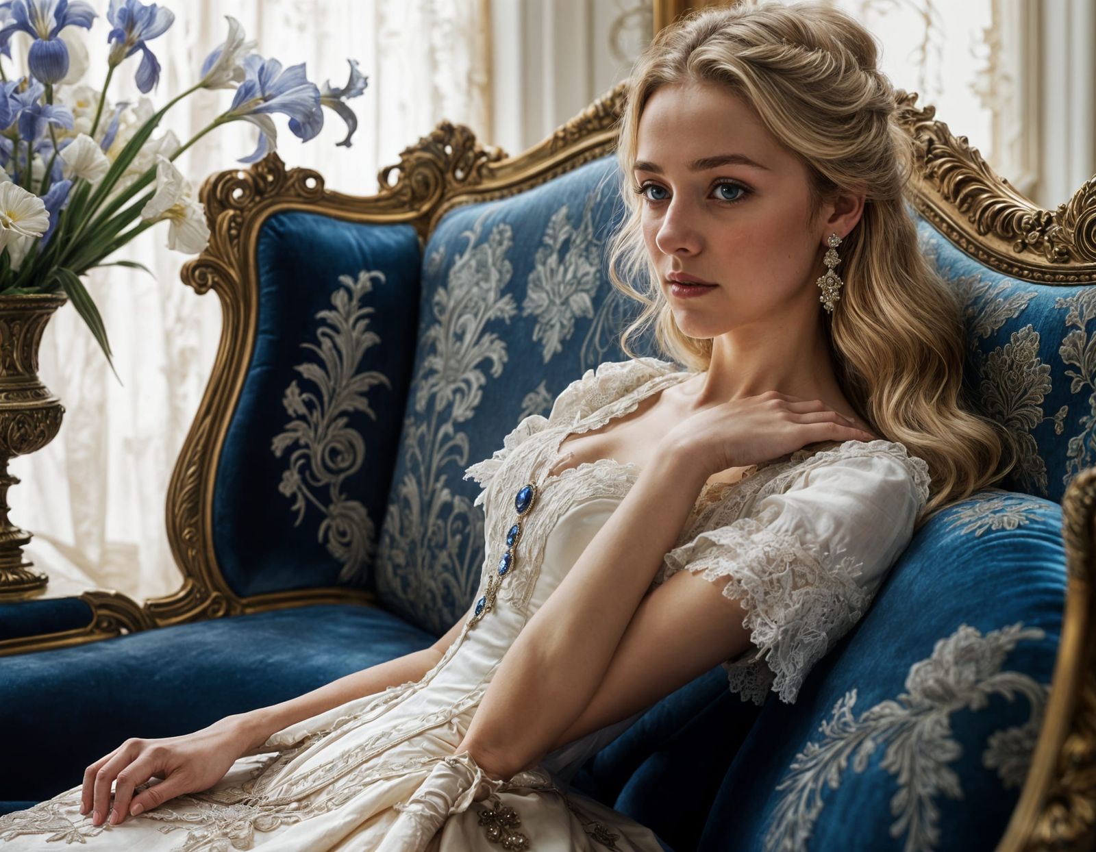 Victorian Girls in Antique Store: Oil Painting Style