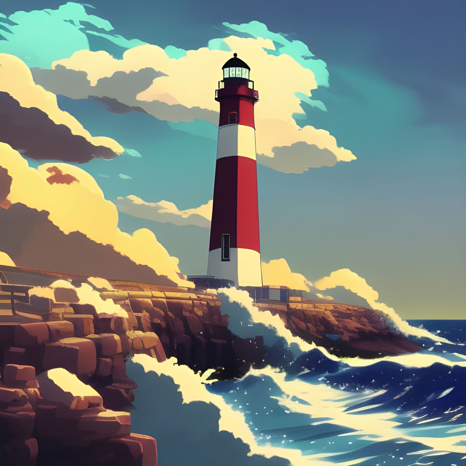 Montauk Lighthouse large waves