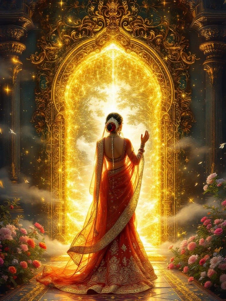 Indian Bride Steps Through Celestial Portal