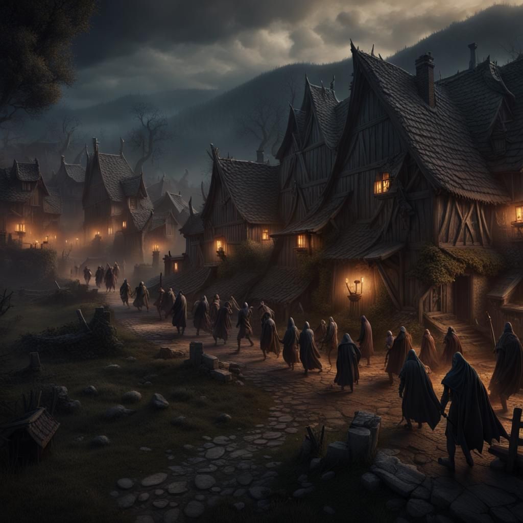 Dark Fantasy Ghouls Attack Medieval Hamlet