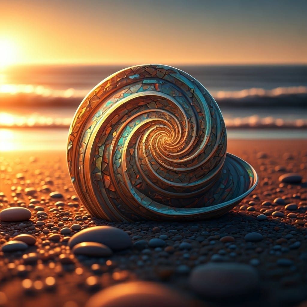 Iridescent Seashell on Sun-Kissed Beach