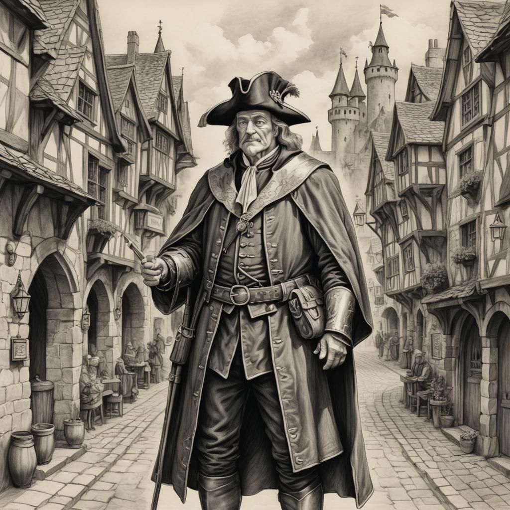 Medieval Fantasy Town Crier Pencil Sketch