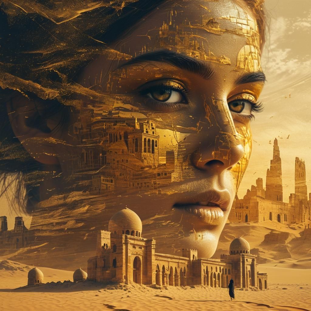 Golden Desert Woman Double Exposure Portrait