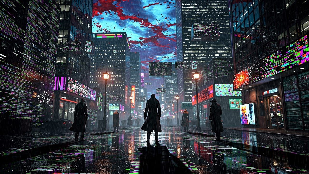 Neo-Noir City Glitch Art