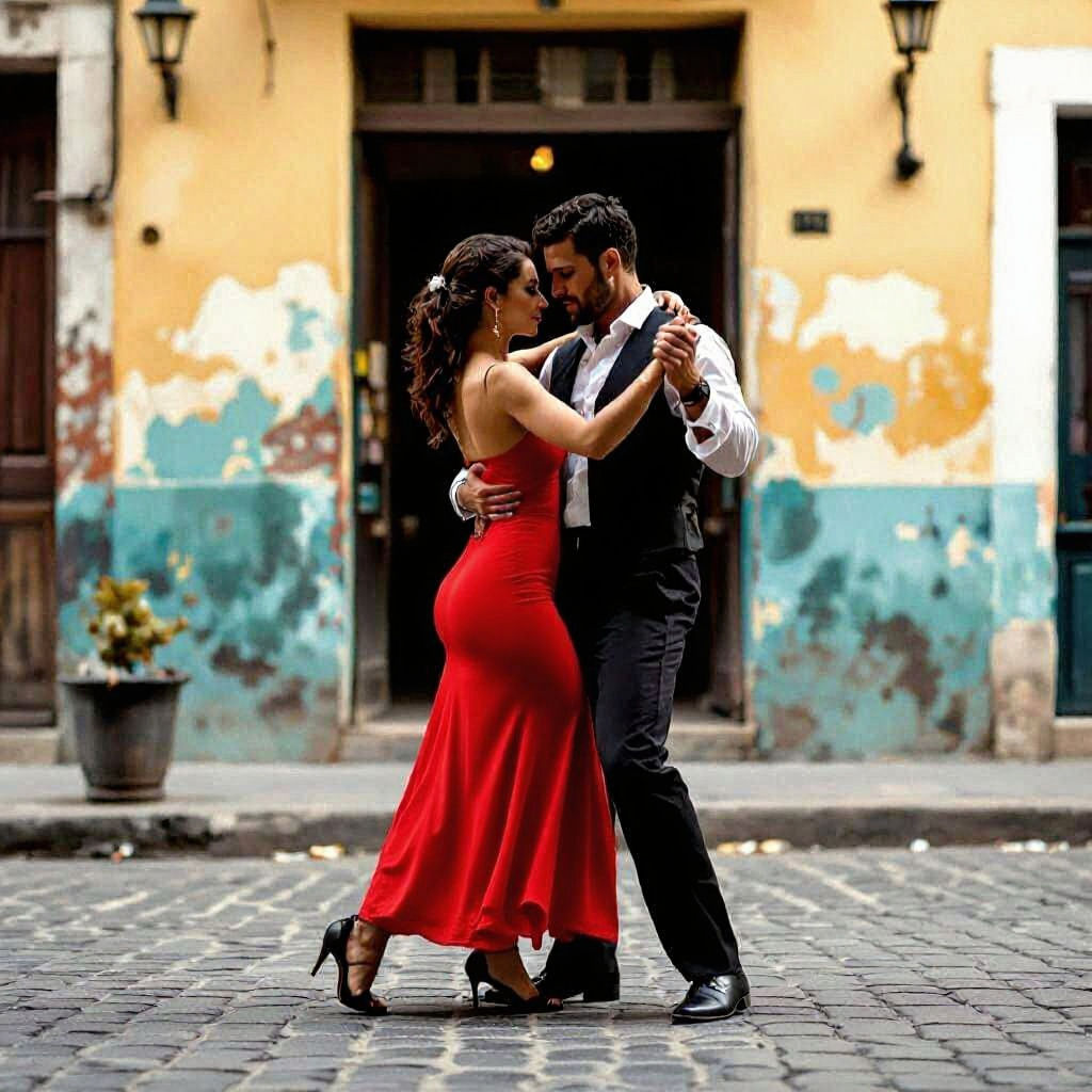 Tango Dance in a Cinematic Neighborhood Landscape