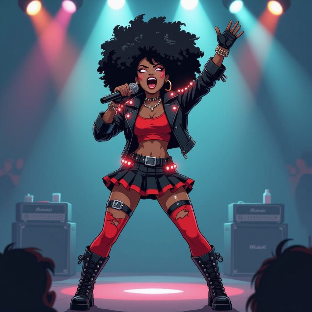 J-Metal Idol: Black Woman in 80's Cartoon Style