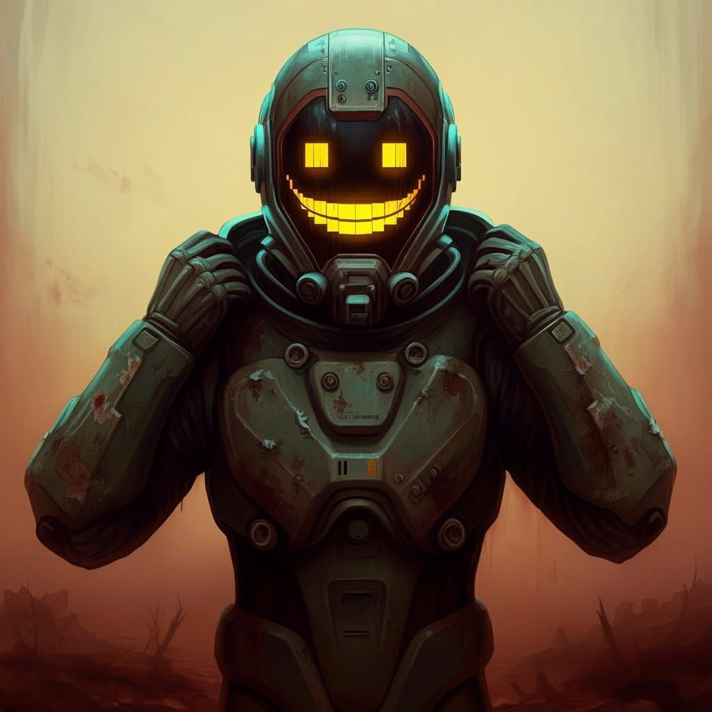 Person in Plug Suit with Pixelated Smile