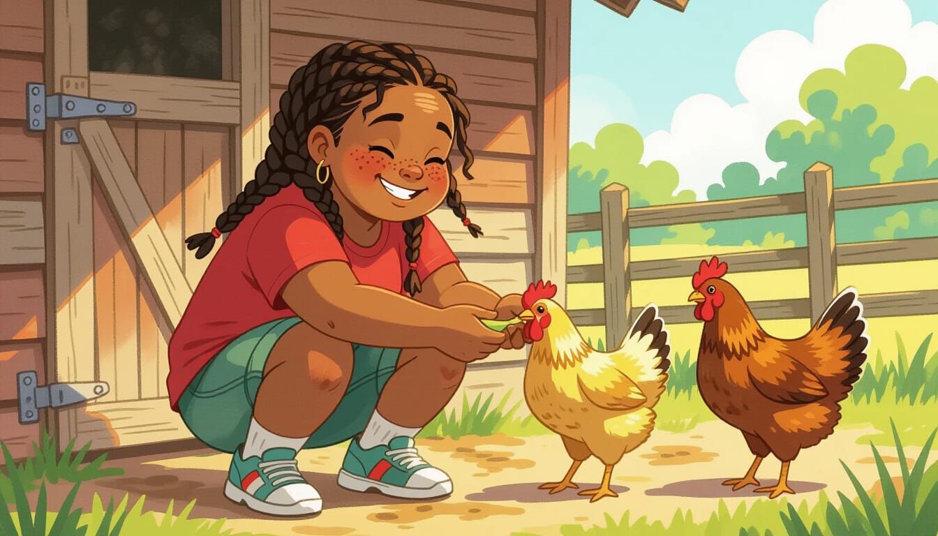 Girl Feeding Chickens: Expressive Watercolor Painting