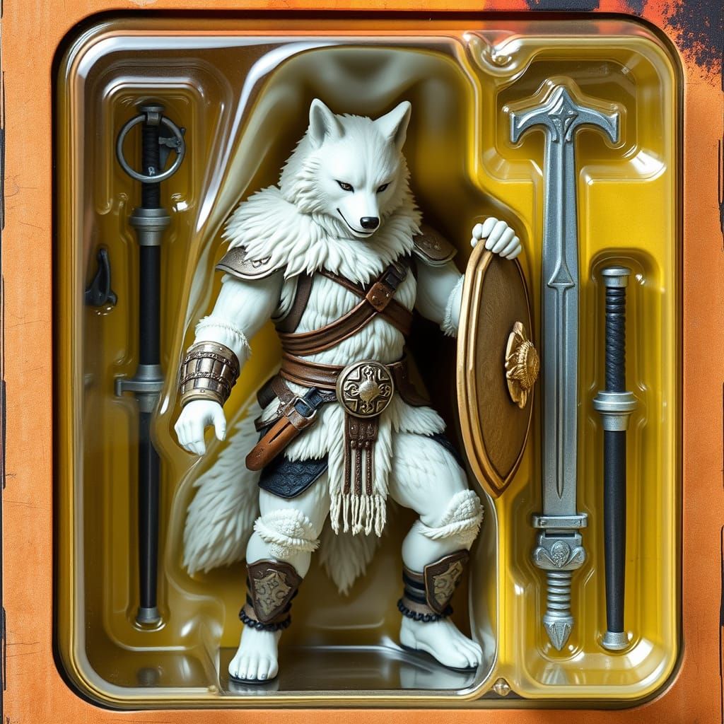 Vintage-Style Action Figure Wolf Warrior in Blister Pack