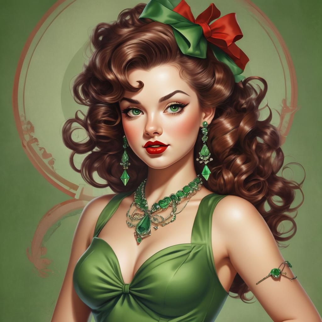 Elegant Pin-Up Girl in Vintage Watercolor Style