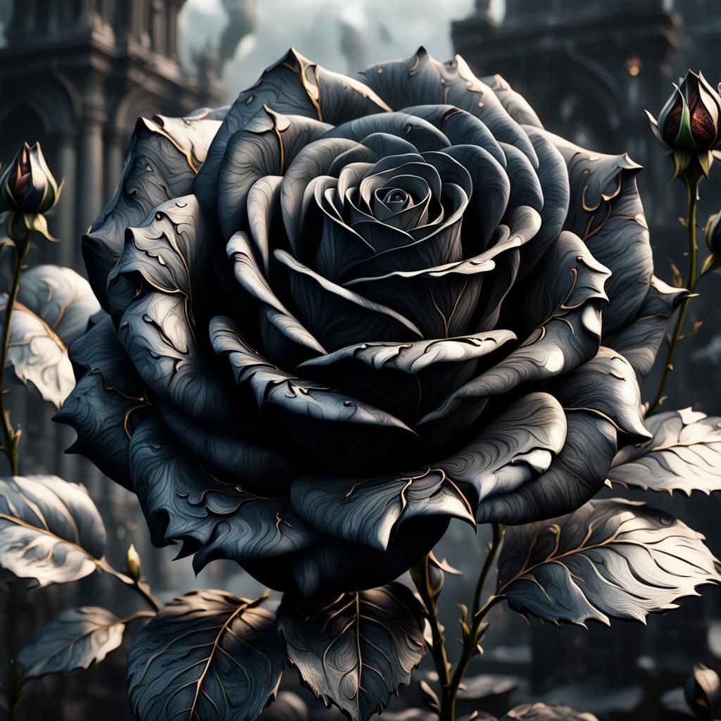 Marble Black Roses Detailed Digital Art