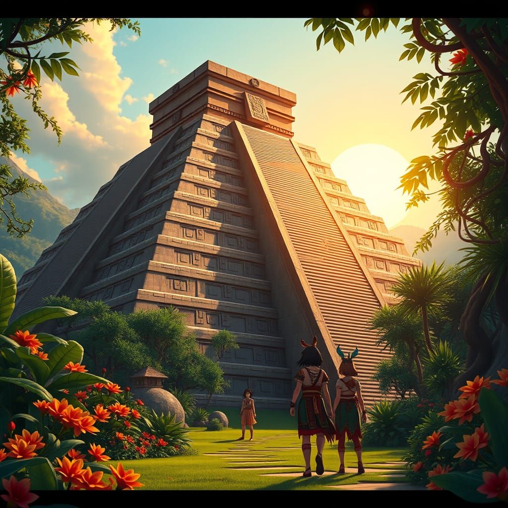 Majestic Aztec Pyramid in Anime Style