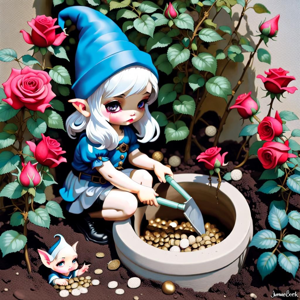 Garden Gnome Digging for Treasure