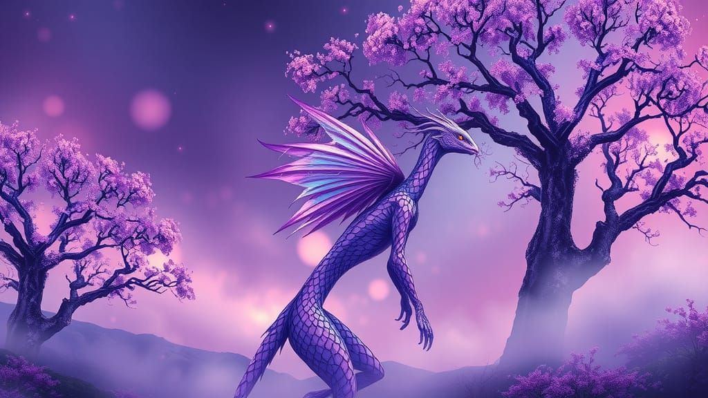 Mystical Amethyst Creature Emerges in a Realm of Shifting Pu...