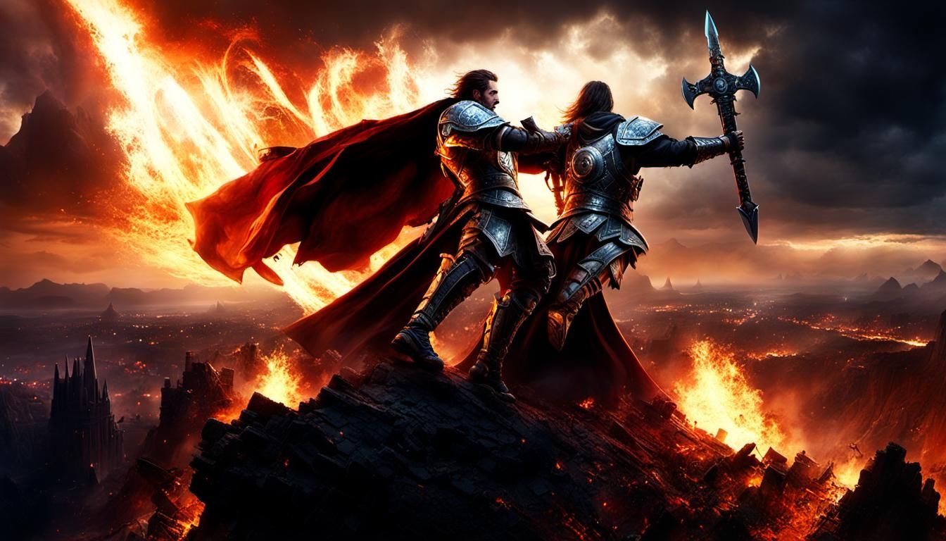 Heroic Warrior on Blazing Fortress in Mystic World