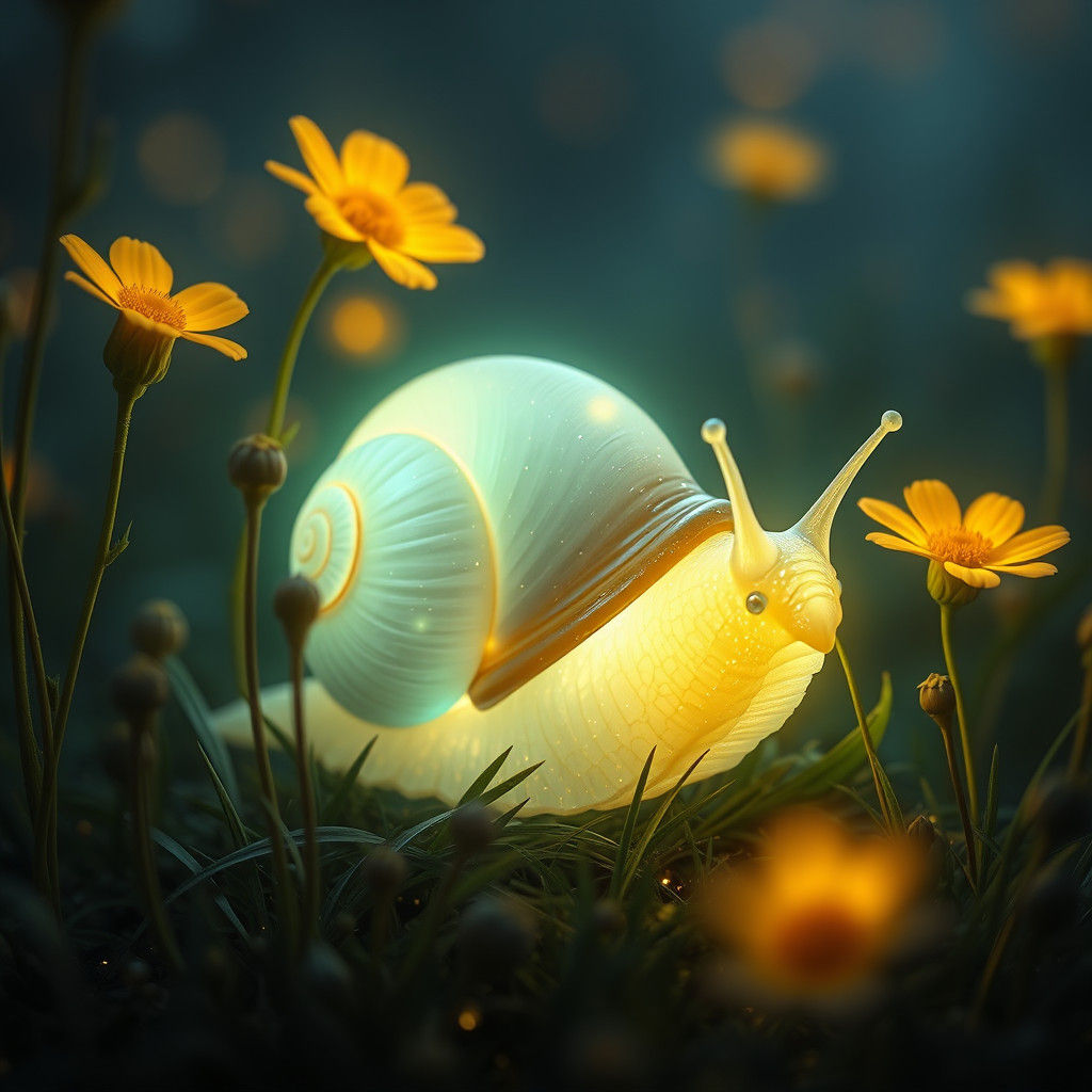 Luminous Snail in Glowing Wildflower Meadow