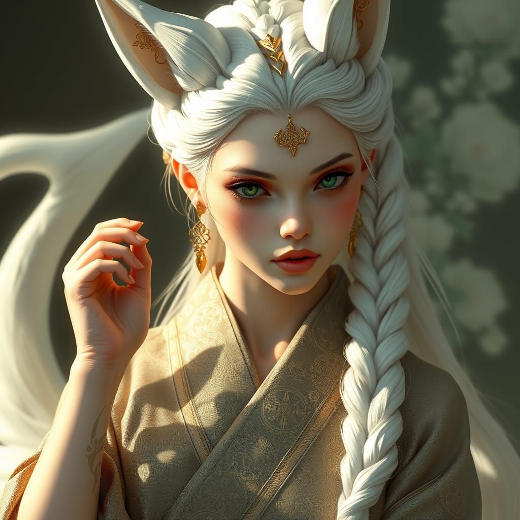Kitsune Woman in Kimono, Digital Art