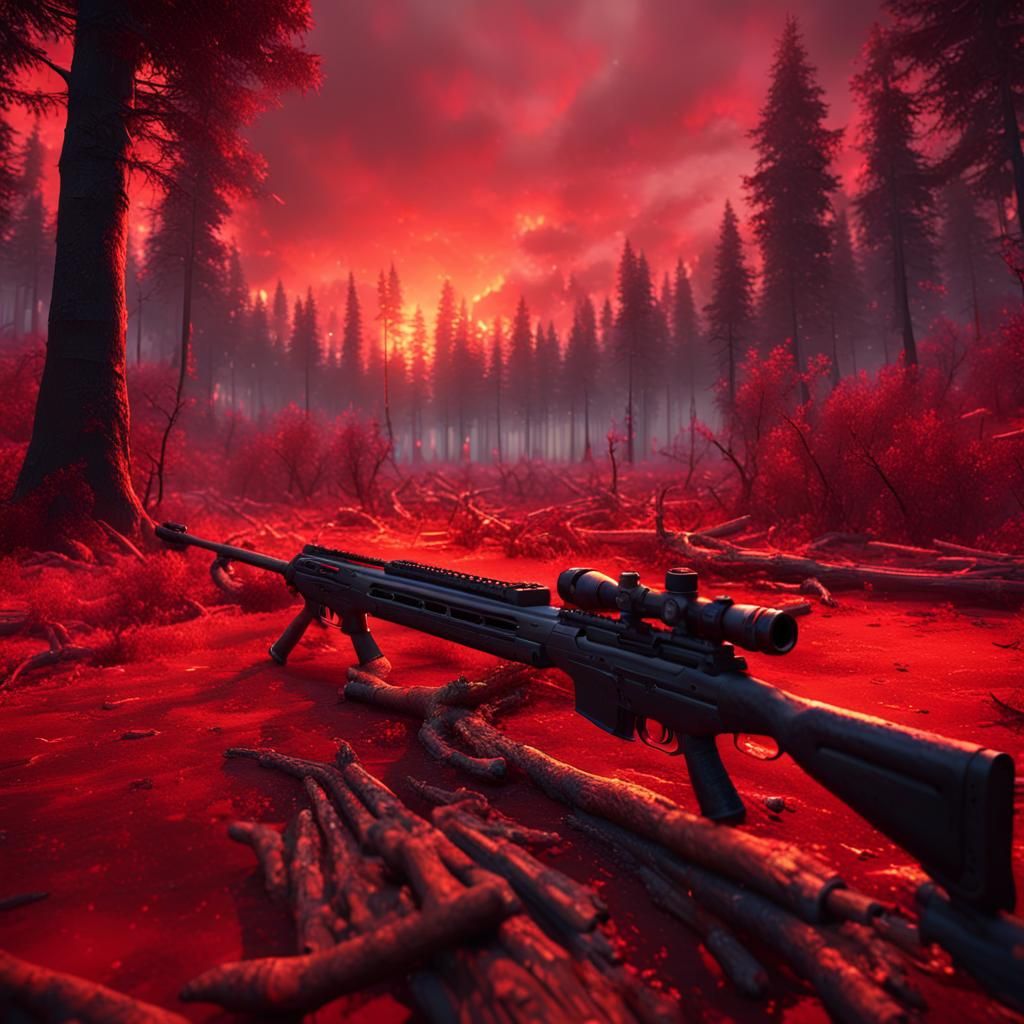 Hunting Rifle in Bloody Forest: 3D Game Cinematic