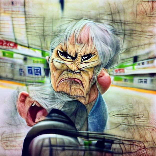 Angry Old Person in Hyperrealistic Anime Style