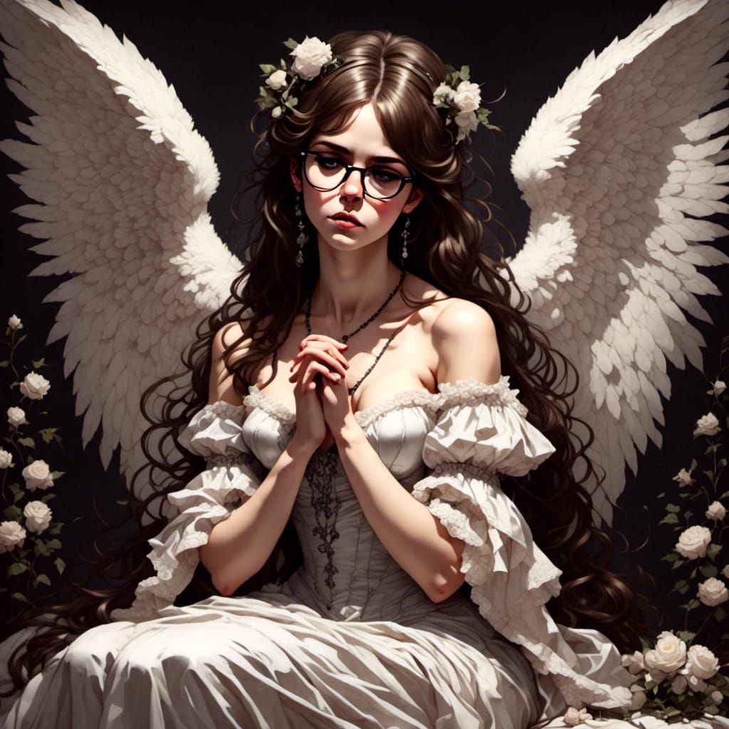 Sad Angel in Prayer with Gothic Glamour
