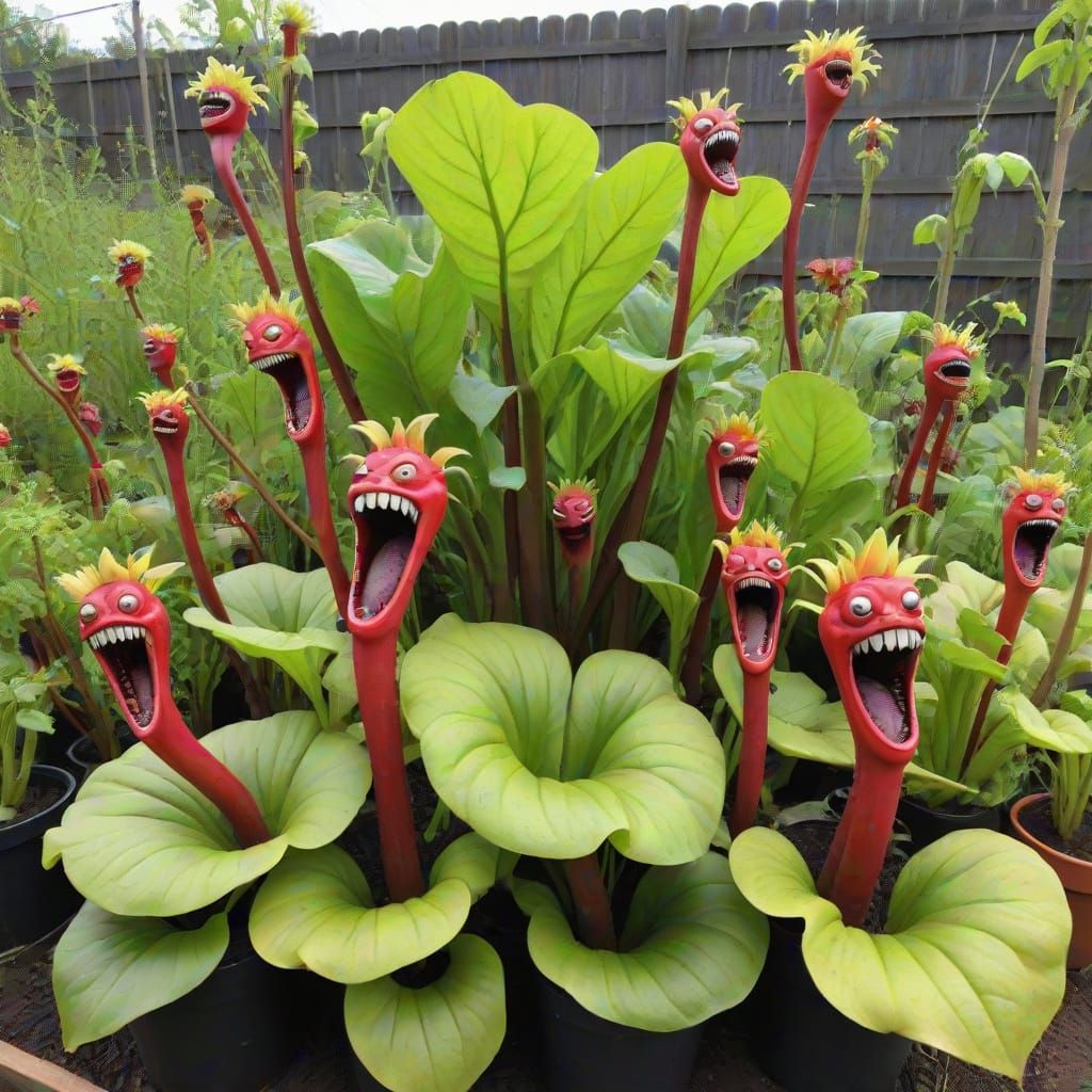 Carnivorous Rhubarb Plants in a Nightmare Garden