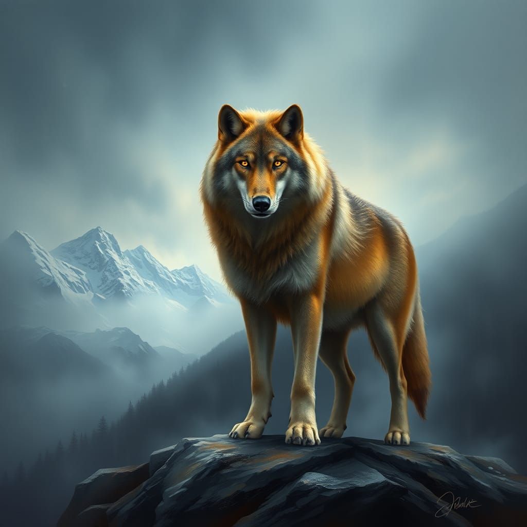 Majestic Wolf on Misty Mountain Ridge