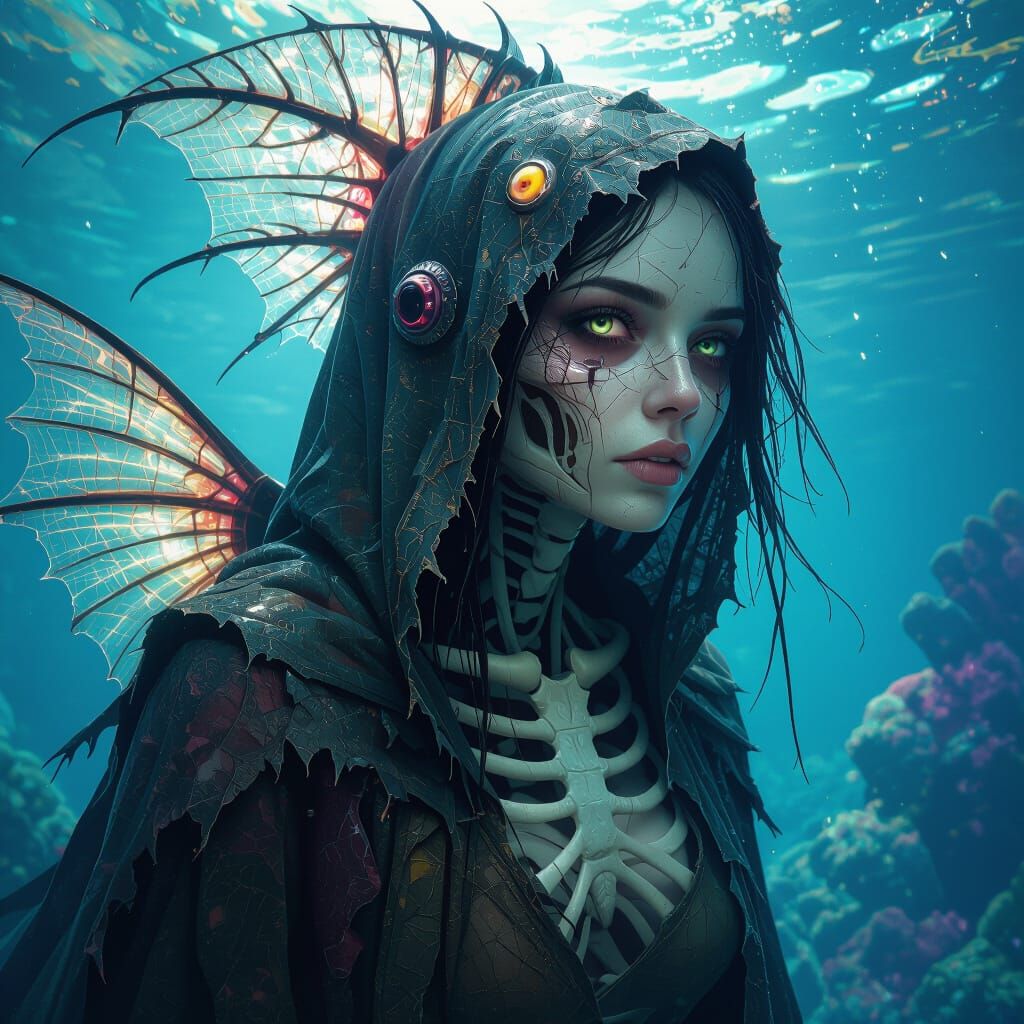 Hyperrealistic Angler Fish Woman in Bioluminescent Robes