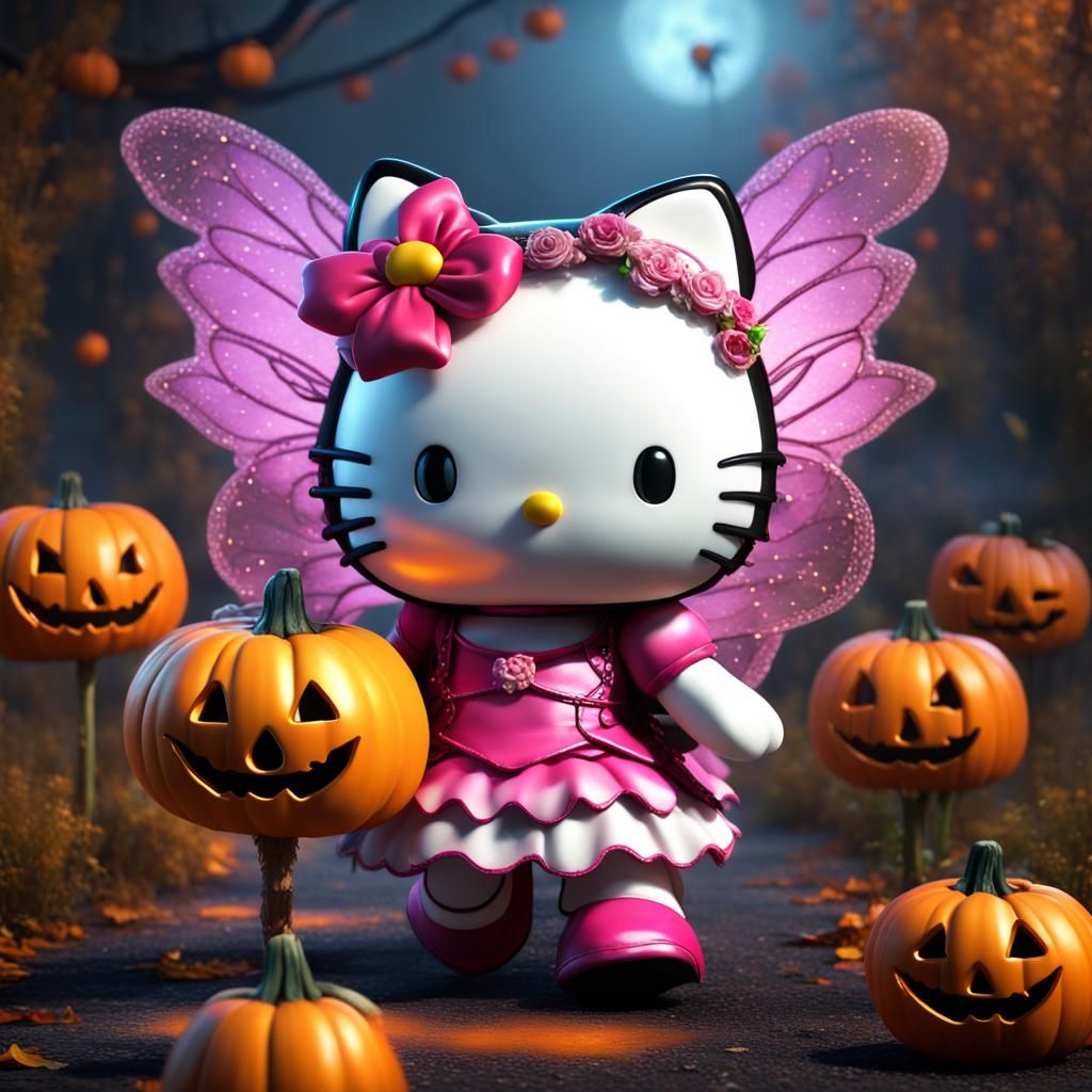 Hello Kitty Fairy Halloween Art in Deep Color