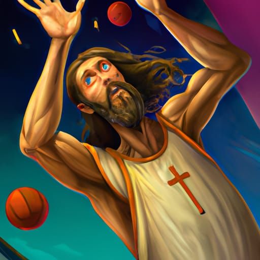 Jesus Christ: Spectacular Basketball Dunk in Digital Art