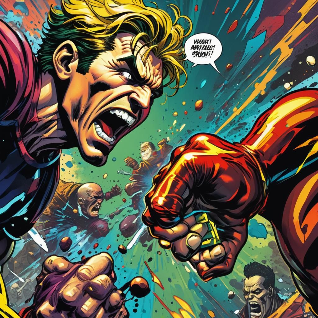 Pop Art Hero Punches Villain in Comic Book Style