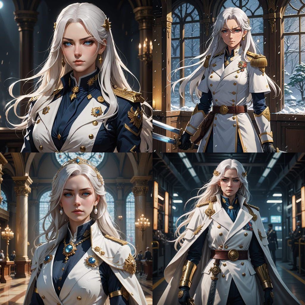 Anime Female Admiral in White Uniform with Sword and Boots