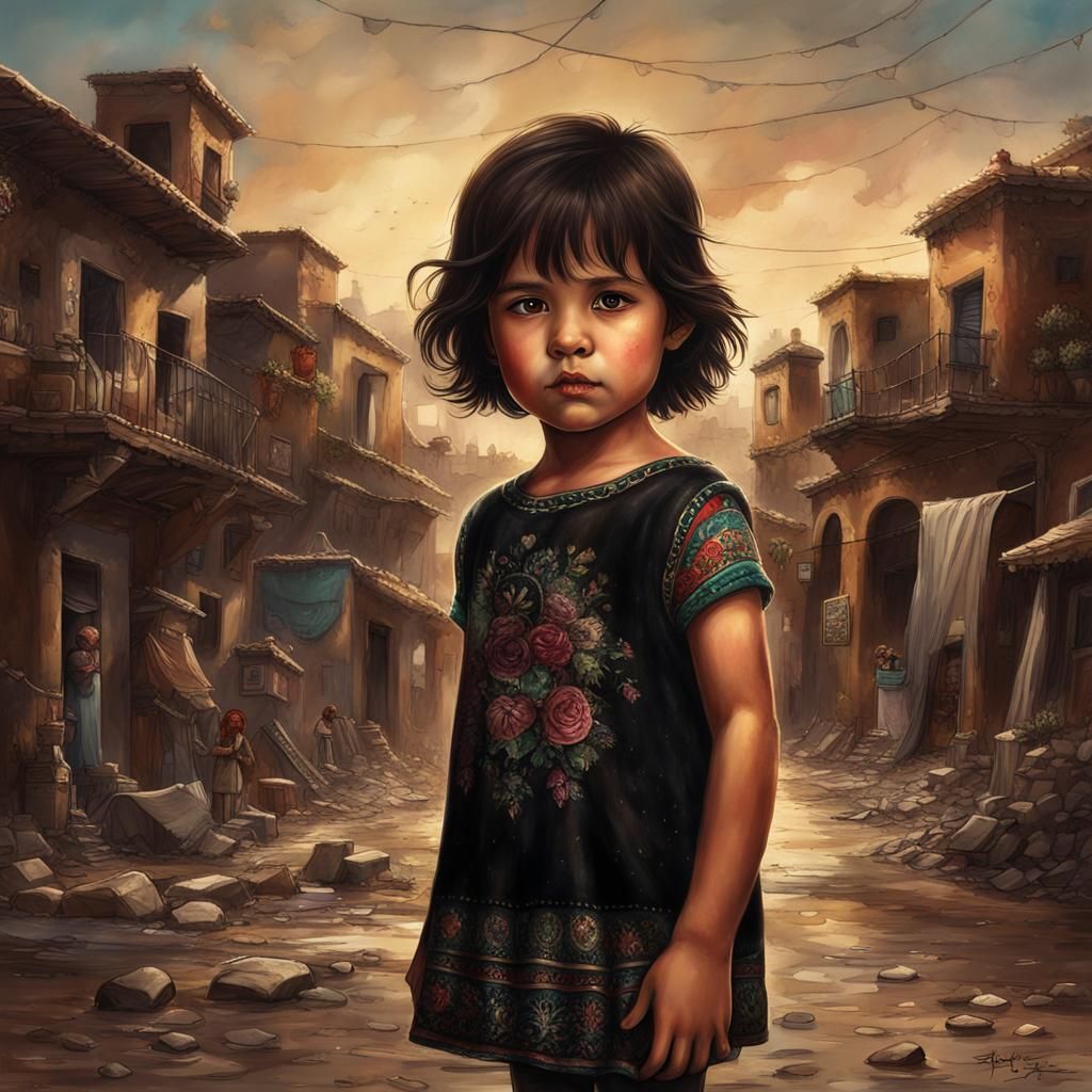 Mexican Girl in Fantasy Street Scene